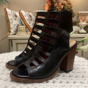 NWOB Bed Stu Black Occam Heels Caged Block Heels Booties Size 7.5